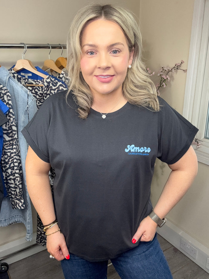 Garcia Anthracite Grey 'Amore' Logo T-Shirt, O260001