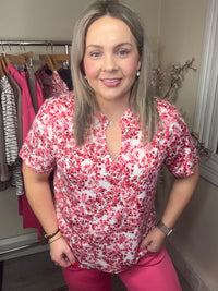 Fransa FrSeen Floral Hibiscus Print V-Neck T-Shirt, 20617629