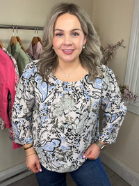 Fransa FrAriana Sage Green Floral Elasticated Waistband Blouse, 20617659