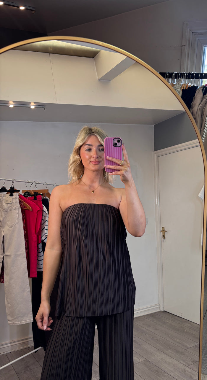 Grace & Mila West Chocolate Brown Plisse Bustier Top 