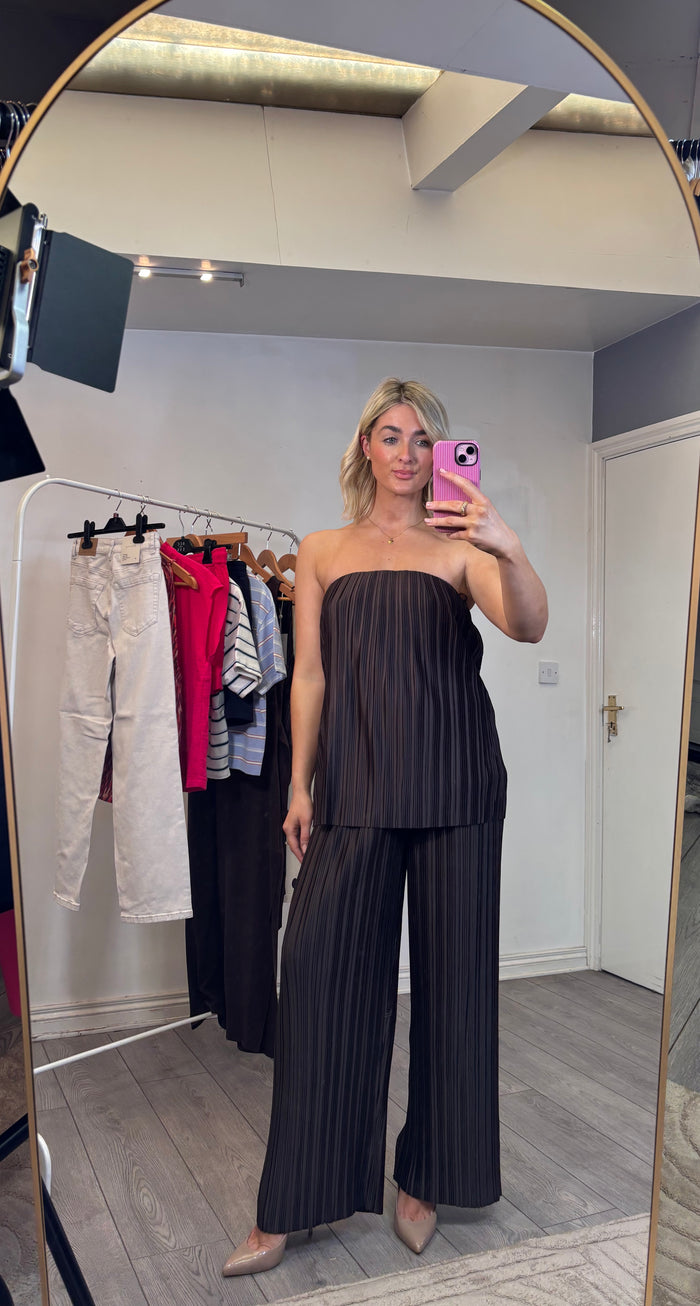 Grace & Mila West Chocolate Brown Plisse Bustier Top 