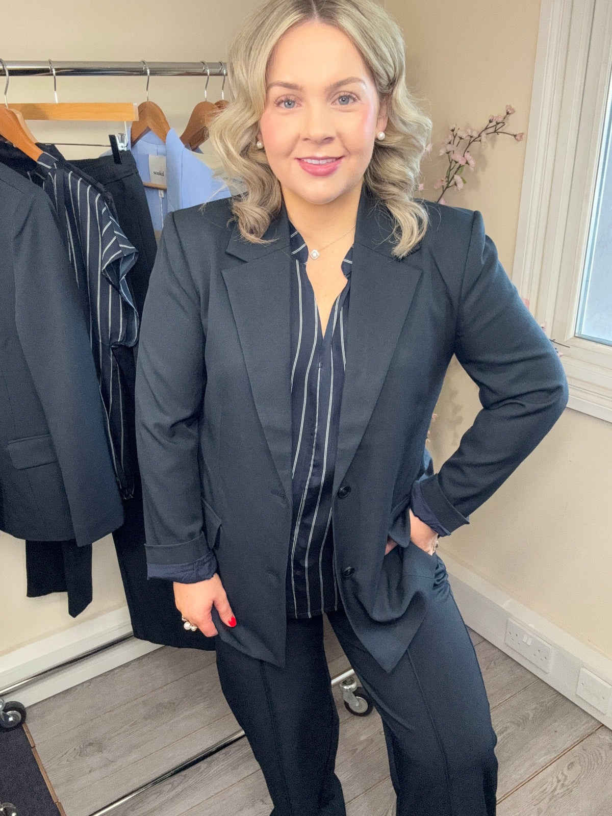 Soaked in Luxury SLLilu Salute Navy Single Breasted Blazer with Slit Detailing, 30408932