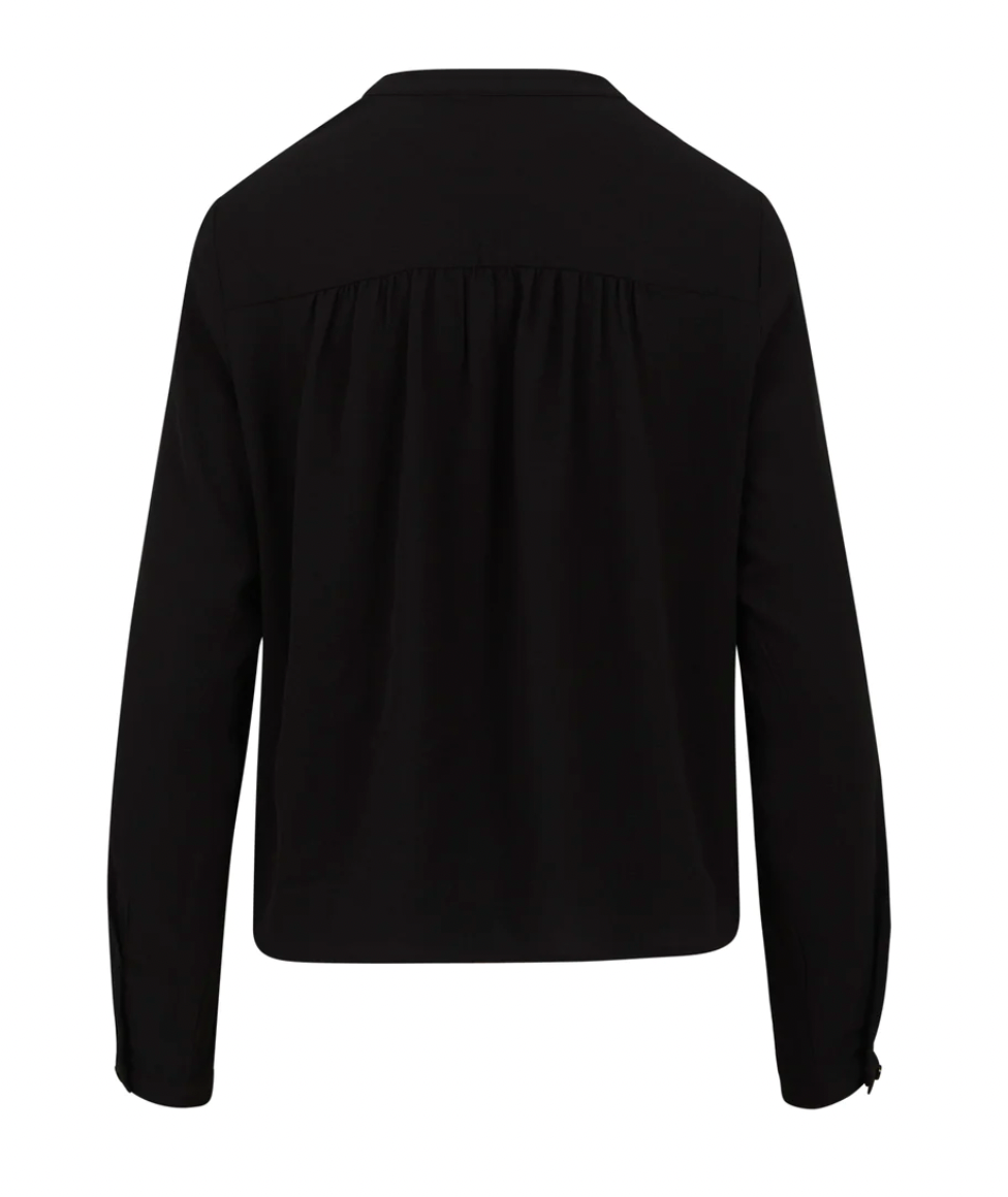 Coster Copenhagen Black V-Neck Blouse with Embellished Tweed Detailing, 235-1505