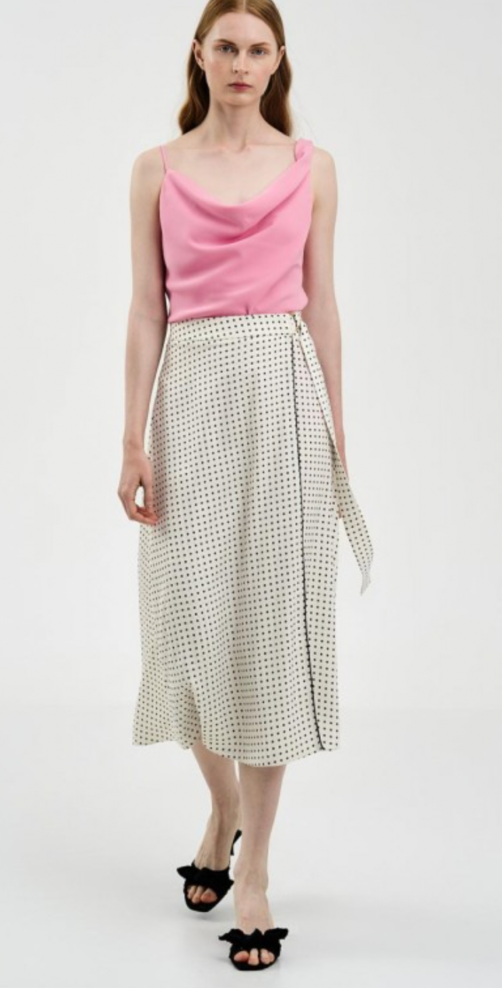 Access Fashion Off White Wrap Polka Dot Midi Skirt, 34-6023