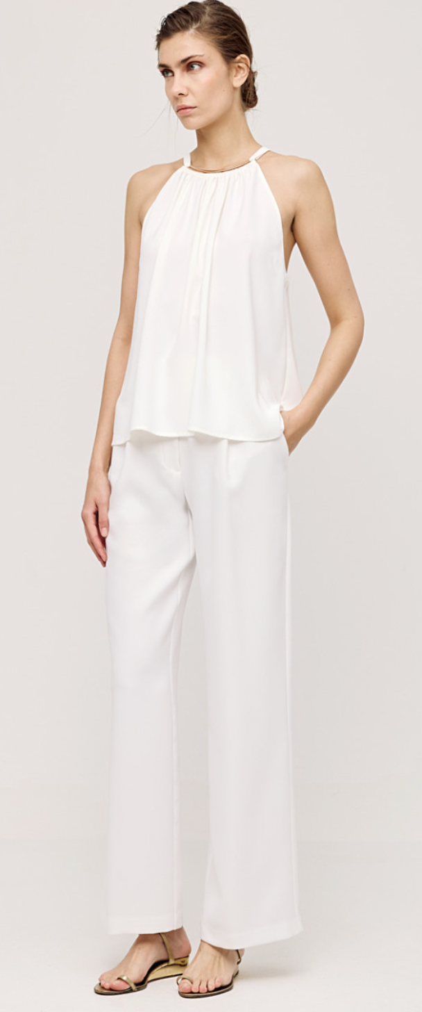 Access Fashion Off White Halter-neck Top with Metallic Detail, 43-2104