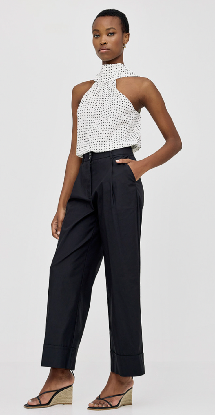 Access Fashion Off White Halterneck Polka Dot Top, 43-2107