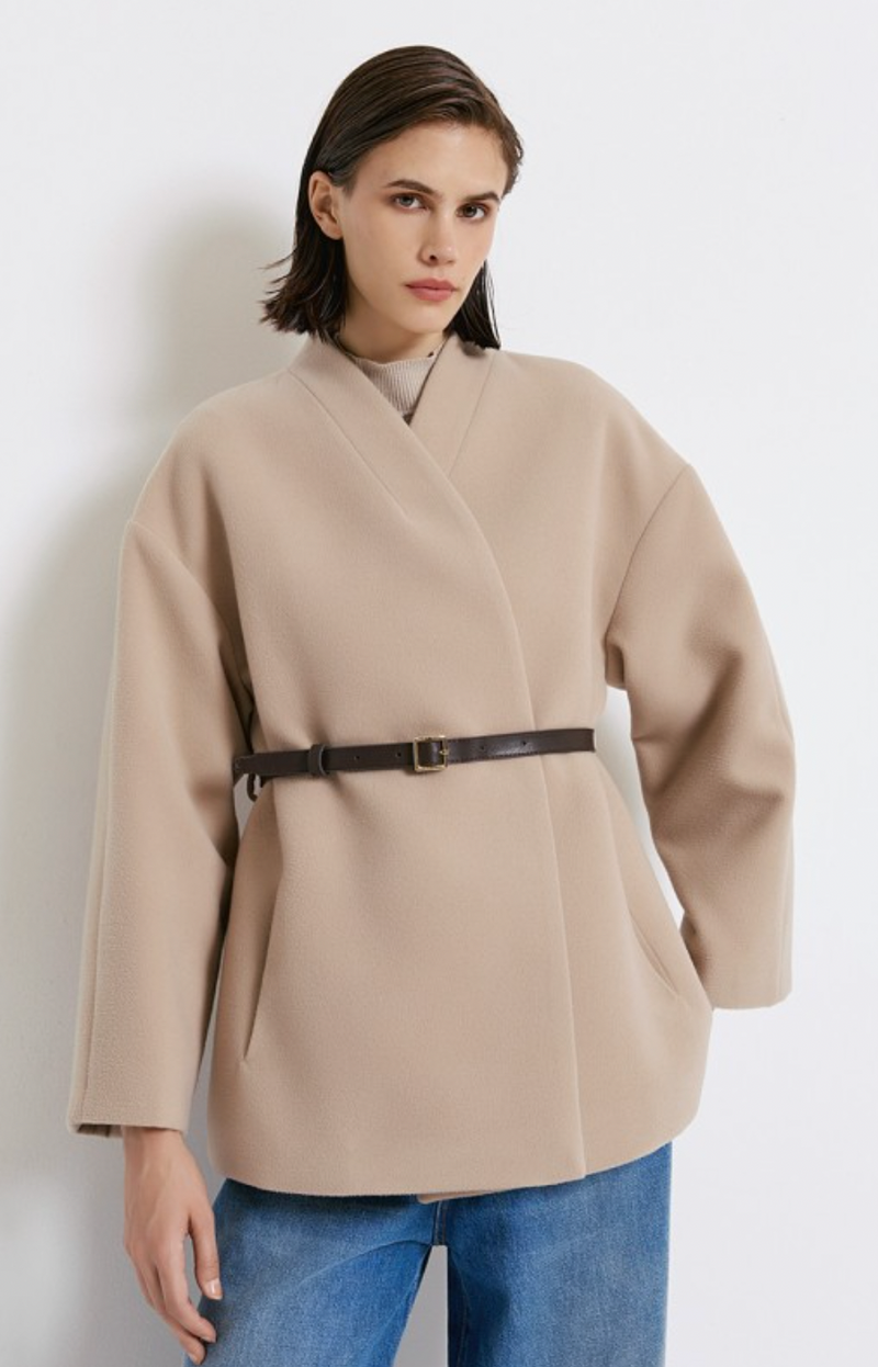 Access Fashion Beige Camel Oversized Blazer Coat, 44-1015