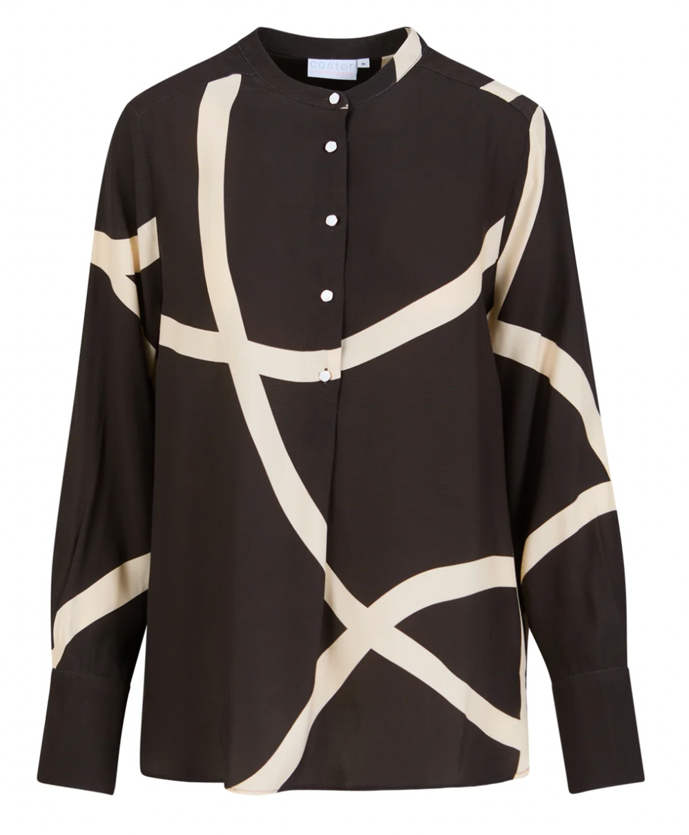 Coster Copenhagen Black/Taupe Abstract Printed Longline Shirt, 244-1401