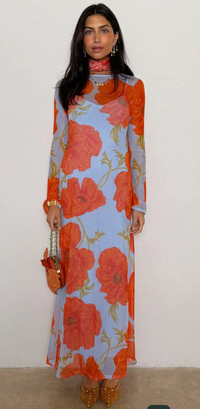 Never Fully Dressed Blue Poppy Aria Mesh Maxi Dress