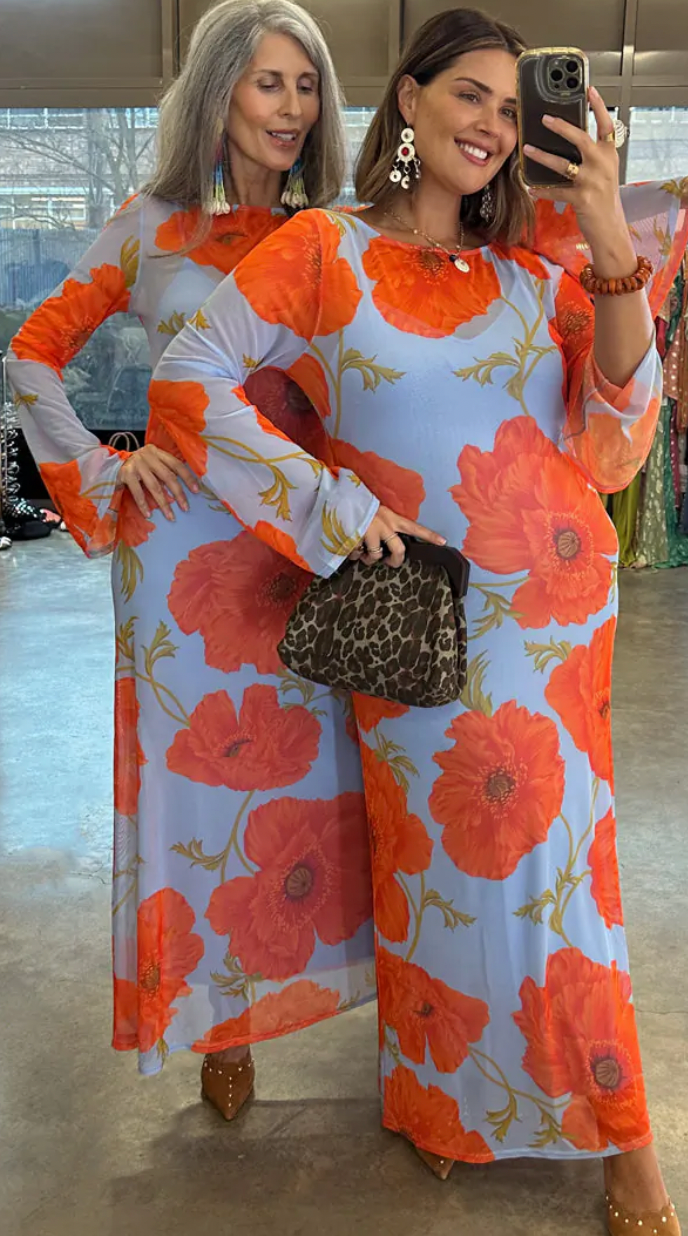 Never Fully Dressed Blue Poppy Aria Mesh Maxi Dress
