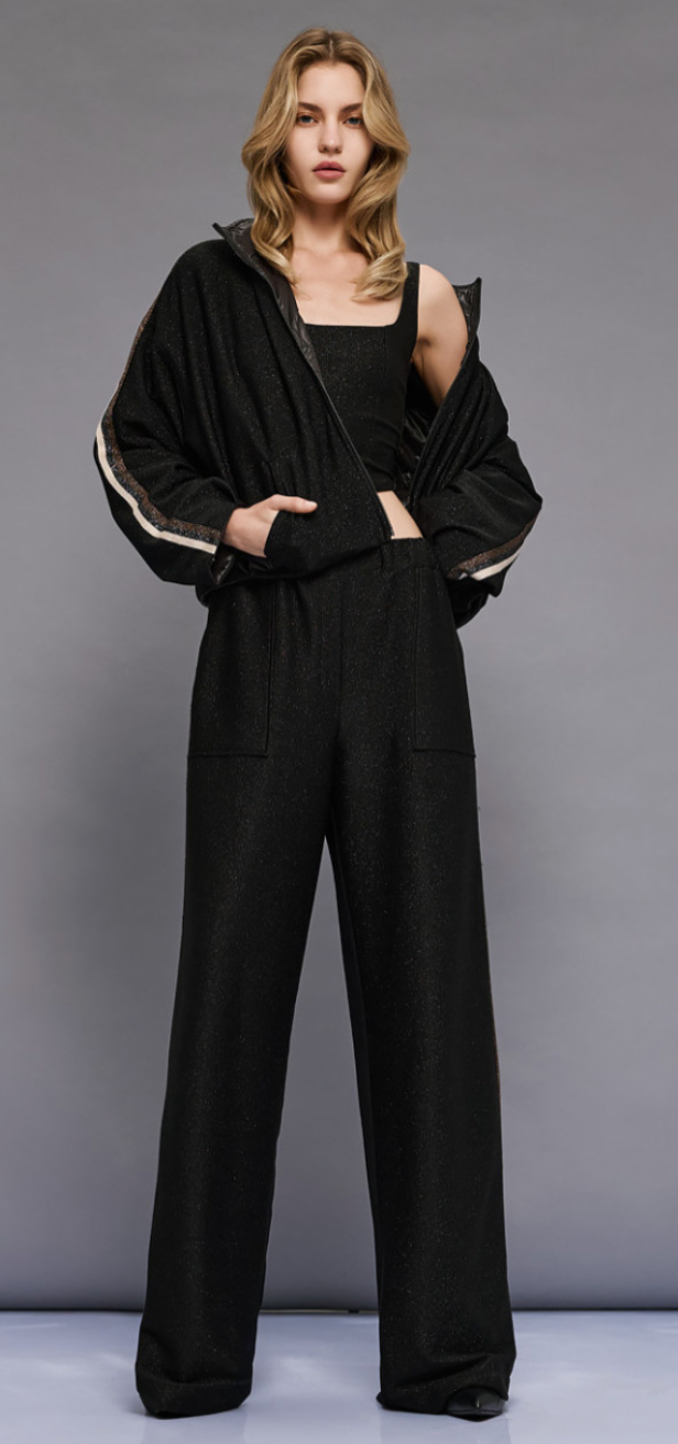 Access Fashion Black Lurex Reversible Sports Luxe Bomber