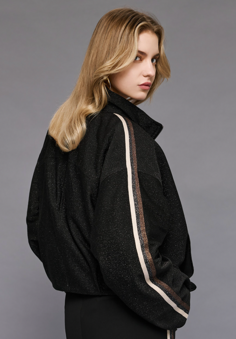 Access Fashion Black Lurex Reversible Sports Luxe Bomber