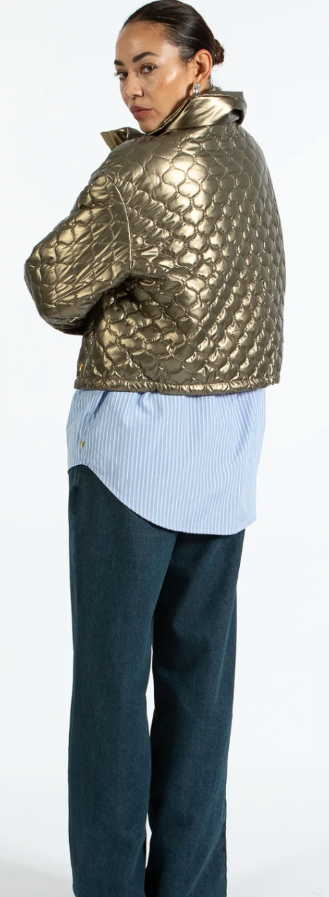 Coster Copenhagen Metallic Sand Quilted Cropped Oversized Jacket
