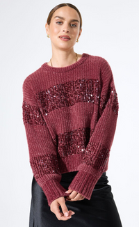 Garcia Scarlet Burgundy Sequin Stripe Supersoft Knit