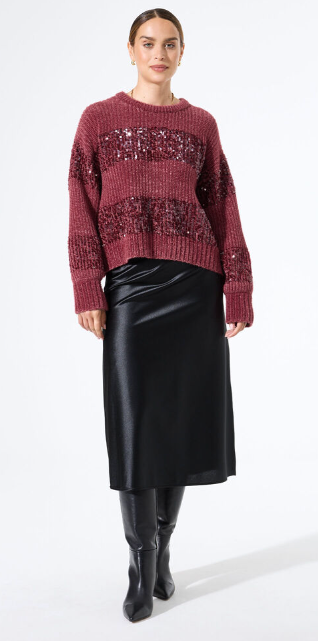 Garcia Scarlet Burgundy Sequin Stripe Supersoft Knit