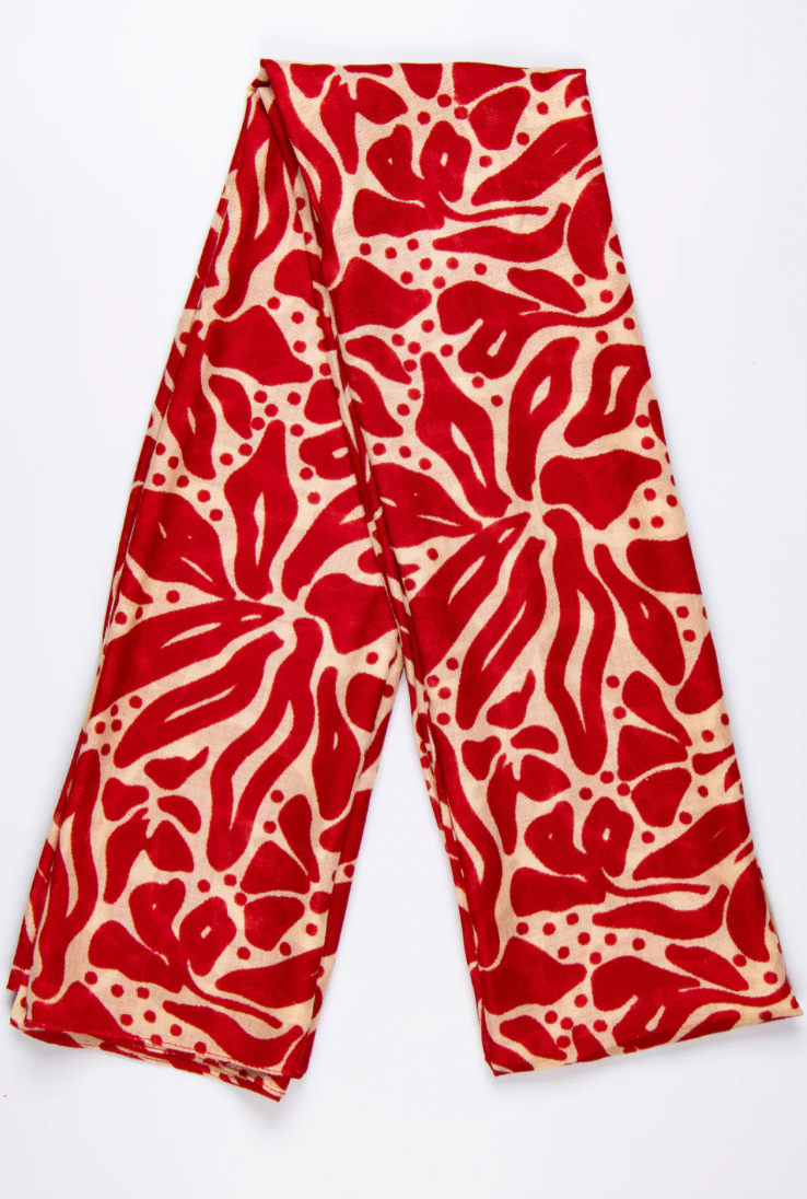 Ruby 67 Allie Red/Cream Floral Print Scarf