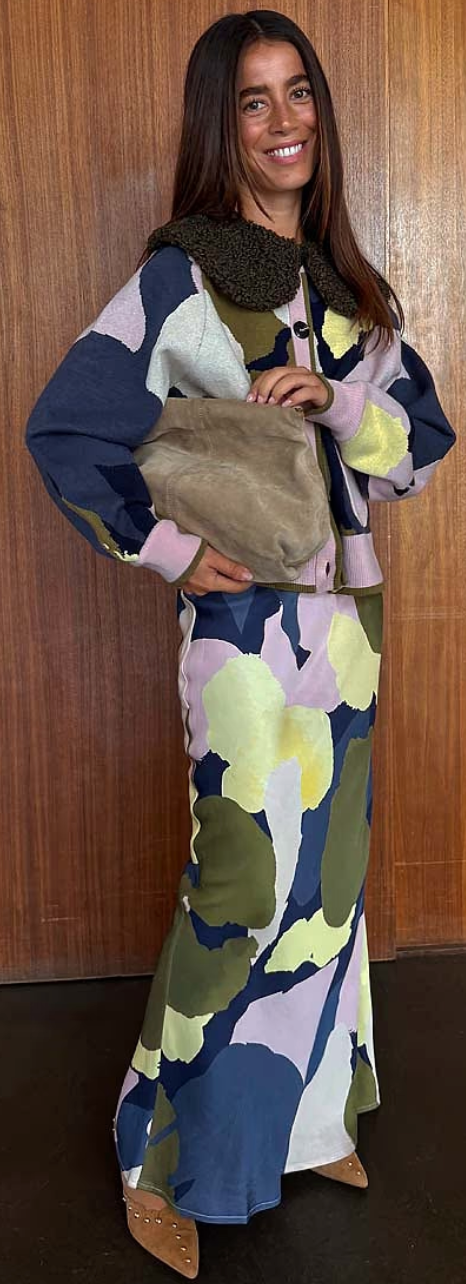 Never Fully Dressed Teal Mara Abstract Dorris Satin Slip Skirt