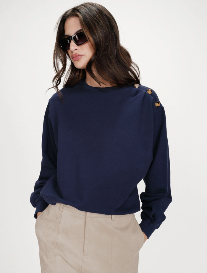 Grace & Mila Vonan Marine Blue Button Ruched Sweatshirt