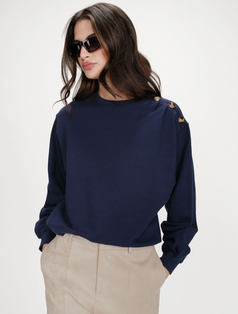 Grace & Mila Vonan Marine Blue Button Ruched Sweatshirt