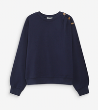 Grace & Mila Vonan Marine Blue Button Ruched Sweatshirt