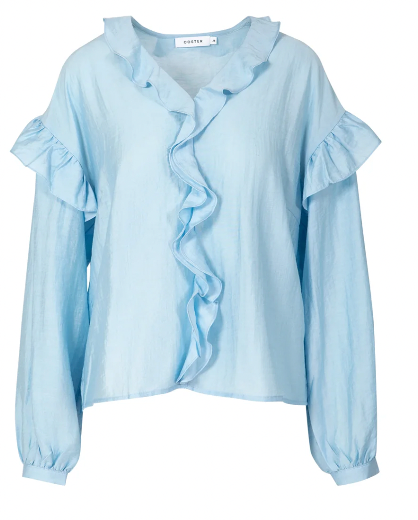 Coster Copenhagen Baby Blue Frill V-Neck Frill Blouse, 261-1296