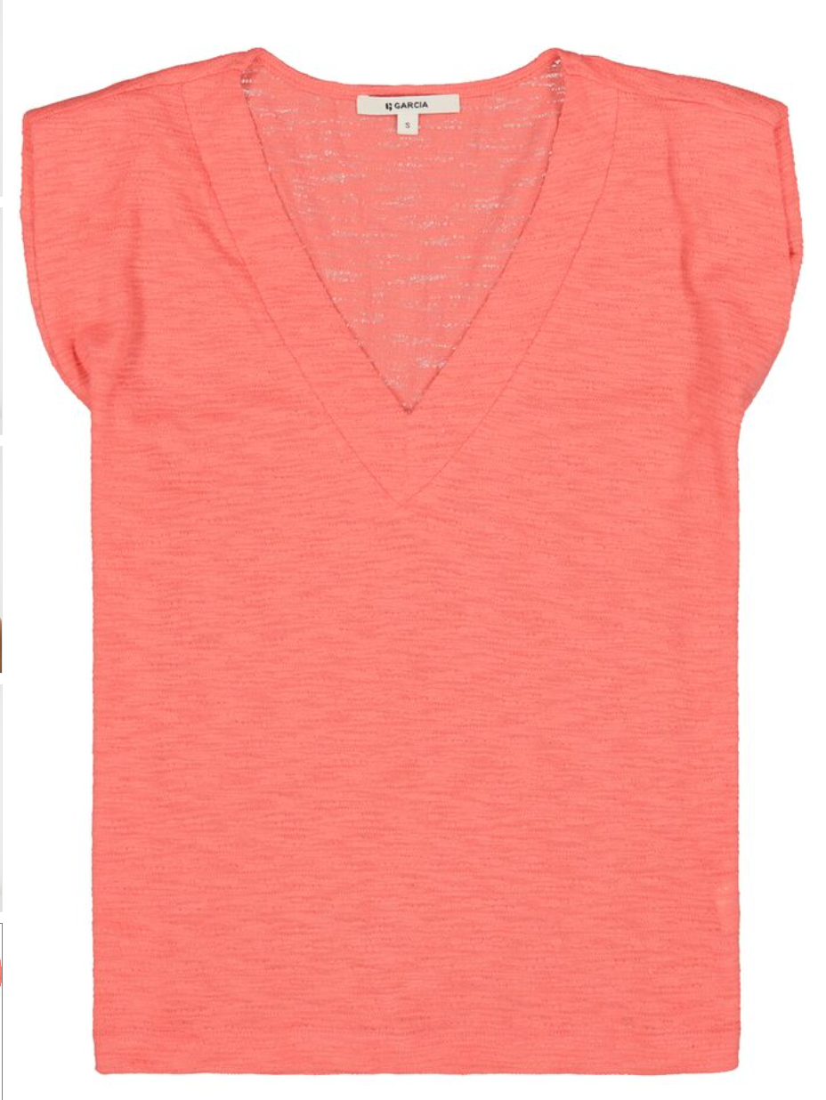 Garcia Coral Crush Textured V-Neck T-Shirt, Q260004
