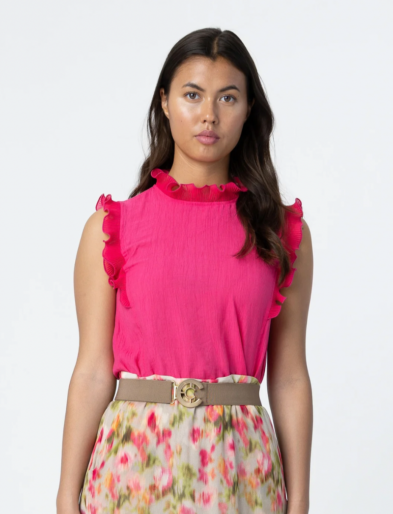 Coster Copenhagen Fuchsia Ruffle Neck Top, 262-1501