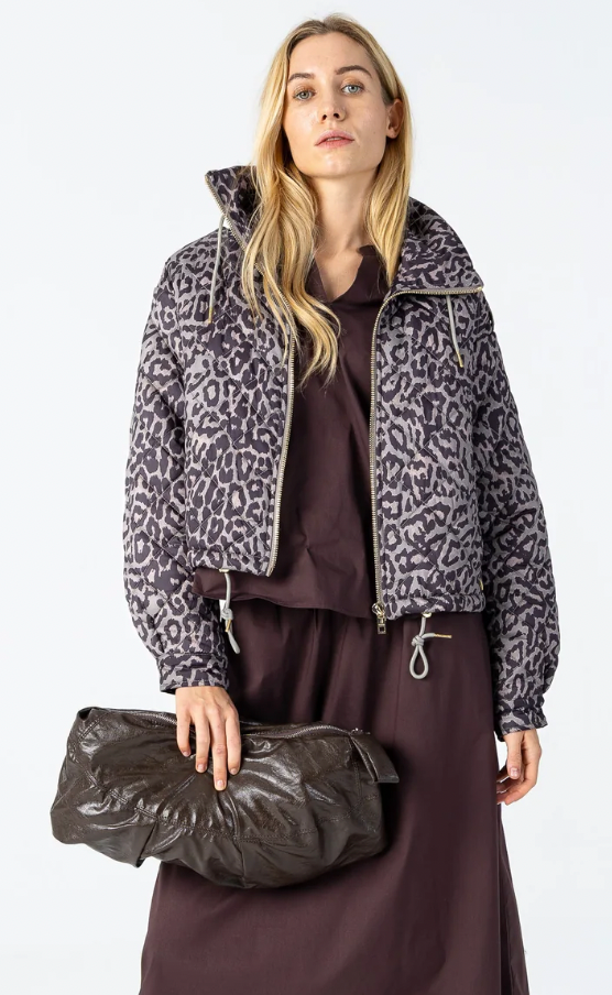Coster Copenhagen Taupe Khaki Leopard Quilted Cropped Oversized Jacket, 264-6422