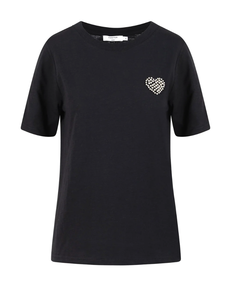 Coster Copenhagen Ultimate Basic Black T-Shirt with Beaded Heart Patch