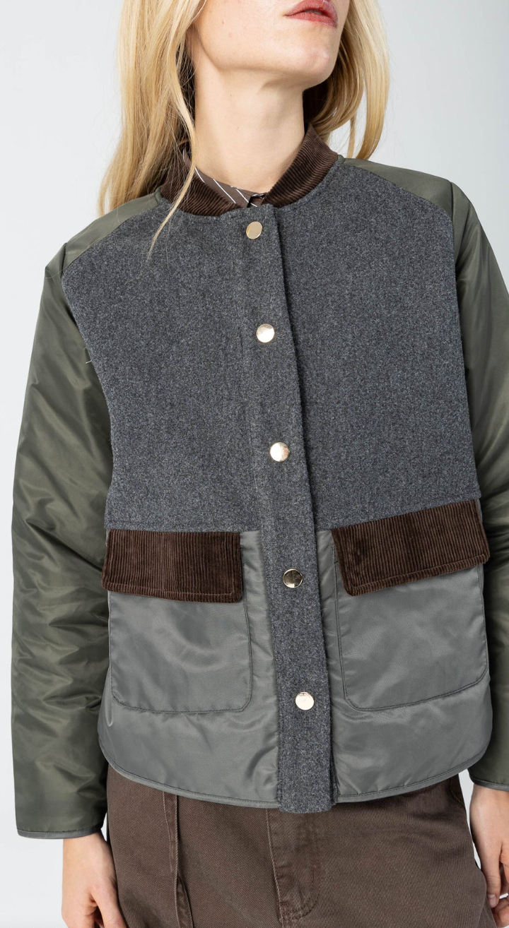 Coster Copenhagen Khaki Mix Jacket with Chocolate Cord Detailing, 264-6421