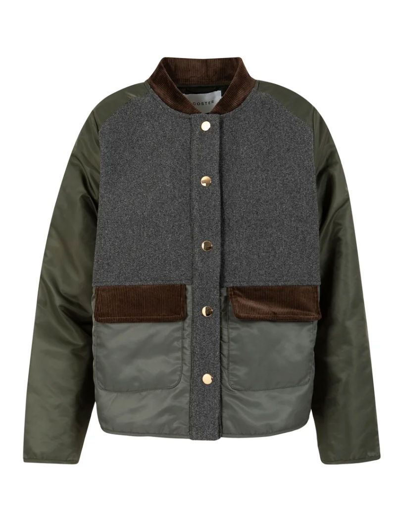 Coster Copenhagen Khaki Mix Jacket with Chocolate Cord Detailing, 264-6421