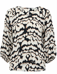 Soaked in Luxury Alize Whitecap Burro Zig Zag Print V-Neck Blouse, 30407647