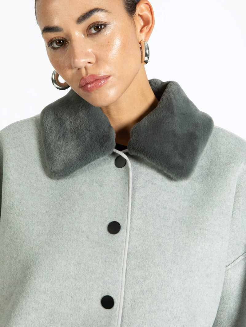 Coster Copenhagen Dove Grey Jacket with Detachable Faux Fur Collar, 254-6411