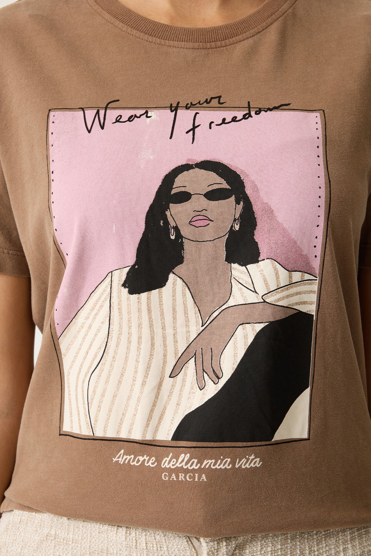 Garcia Soft Taupe Printed Front T-Shirt, N260203