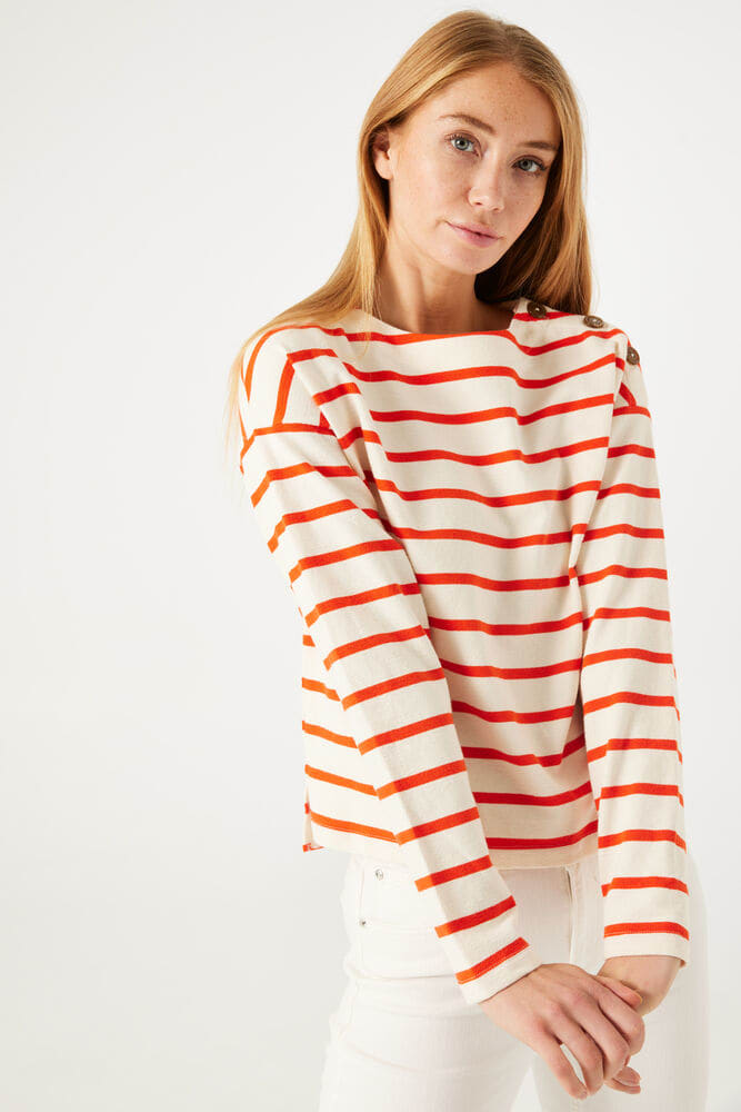 Garcia Manderin Red Stripe Button Sweatshirt Top, N40260