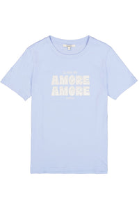 Garcia Cornflower Blue 'AMORE AMORE' Embroidered Satin Logo T-Shirt, O260005