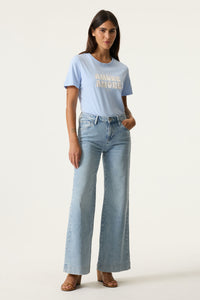 Garcia Cornflower Blue 'AMORE AMORE' Embroidered Satin Logo T-Shirt, O260005