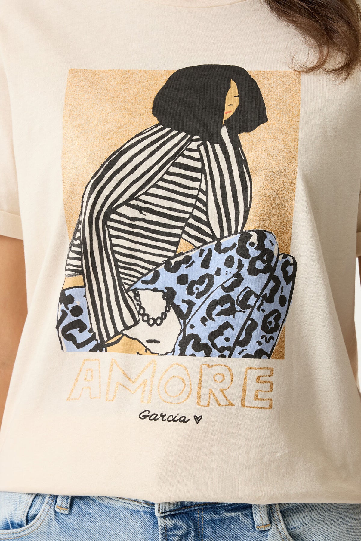 Garcia Cream Printed Front T-Shirt, O260006