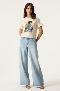 Garcia Cream Printed Front T-Shirt, O260006