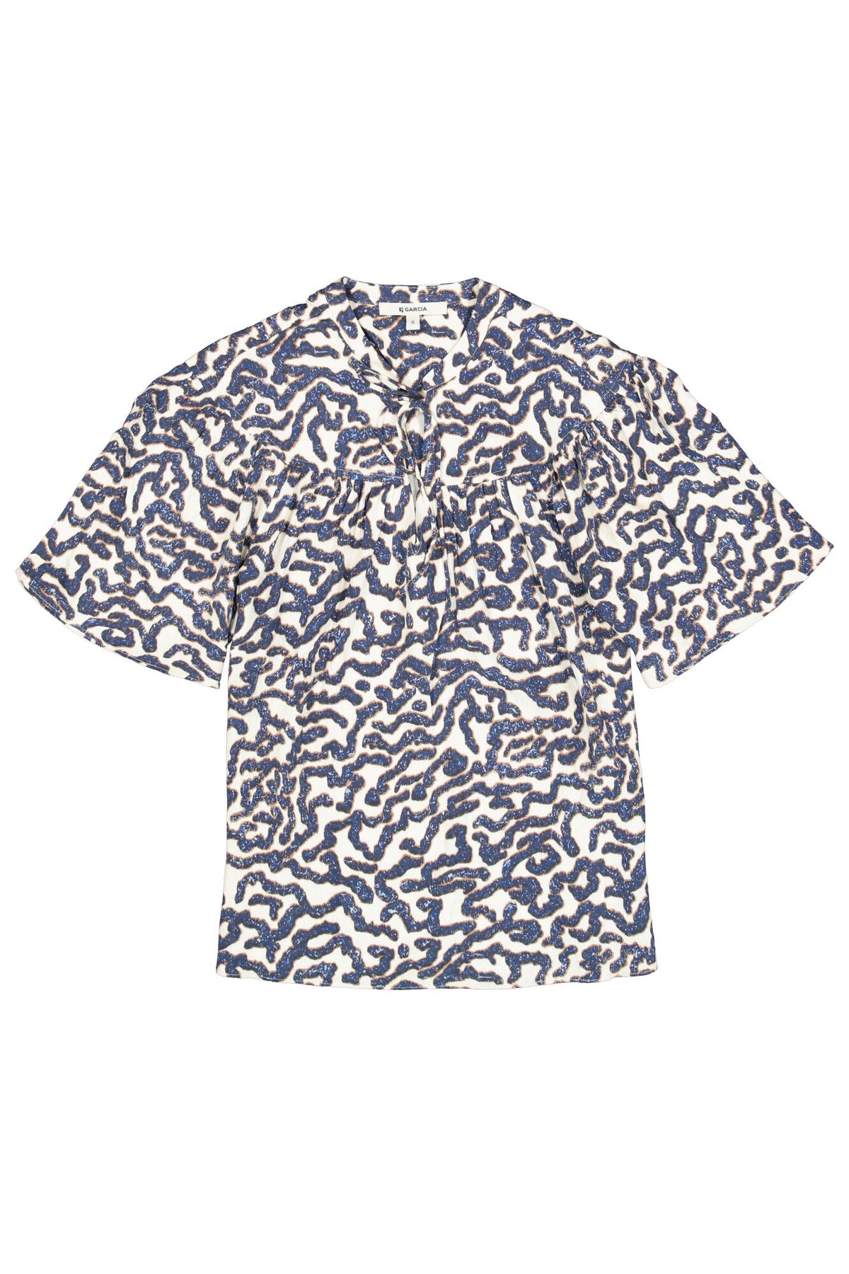 Garcia Summer Cobalt Abstract Printed Tie Neck Blouse, O260032