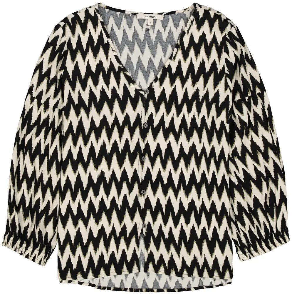 Garcia Black Chevron V-Neck Blouse, O40033