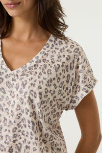 Garcia Beige Leopard Ultimate V-Neck T-Shirt, P260202