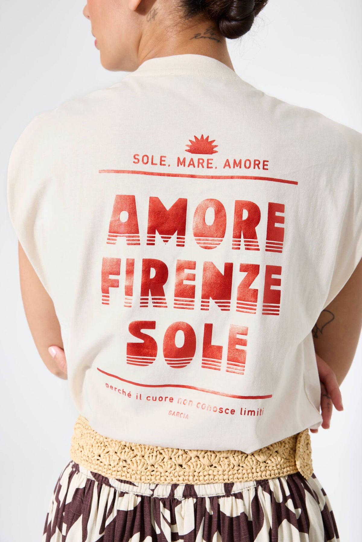 Garcia Cream Cap Sleeve Logo T-Shirt, P260209