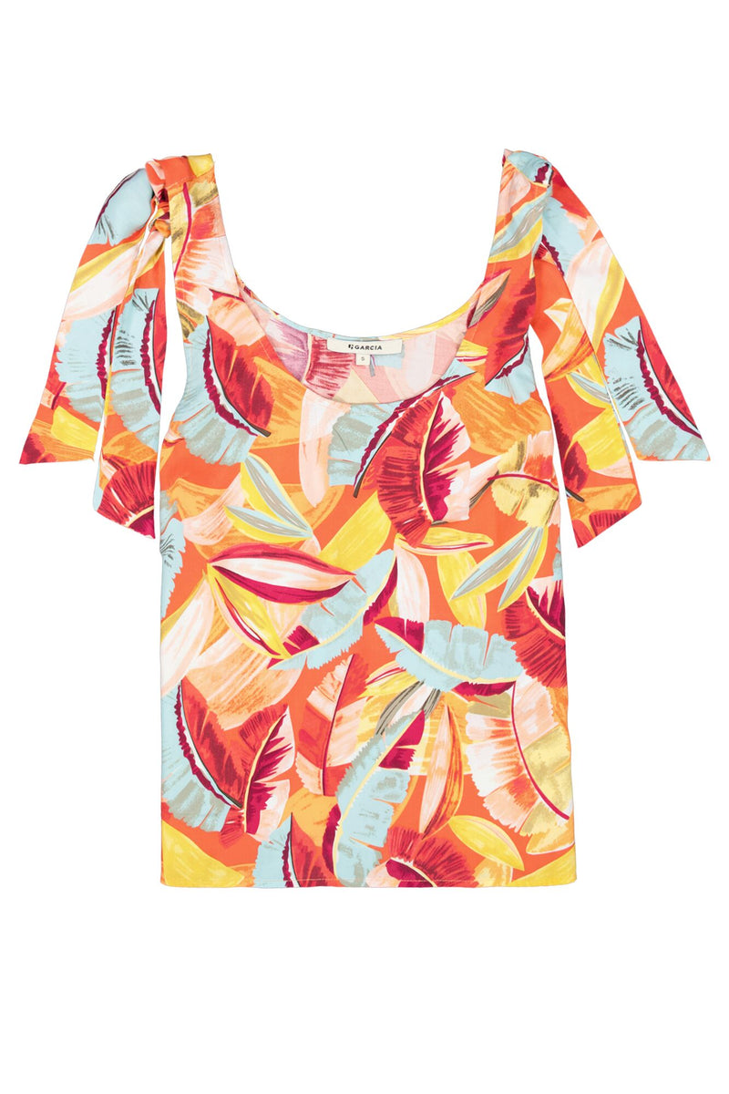 Garcia Papaya Punch Scoop Neck Bow Tie Shoulder Top, R40222