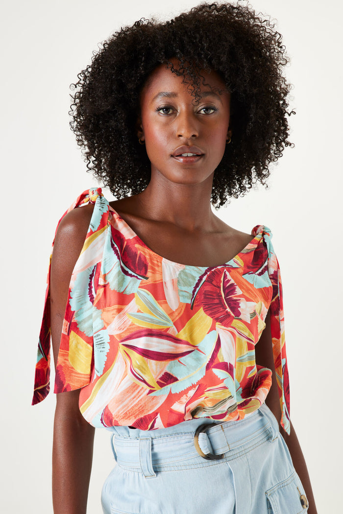 Garcia Papaya Punch Scoop Neck Bow Tie Shoulder Top, R40222