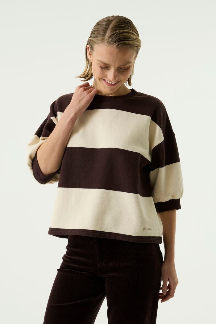 Garcia Hazel Bloom/Cream Striped Fleece Lined Oversized Sweatshirt, T260261