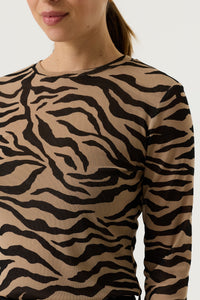 Garcia Black/Stone Taupe Zebra Print Mesh Long Sleeve Top, U260011