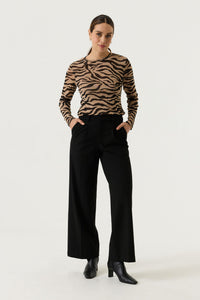 Garcia Black/Stone Taupe Zebra Print Mesh Long Sleeve Top, U260011