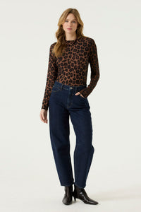 Garcia Black Leopard Mesh Long Sleeve Top, U260011