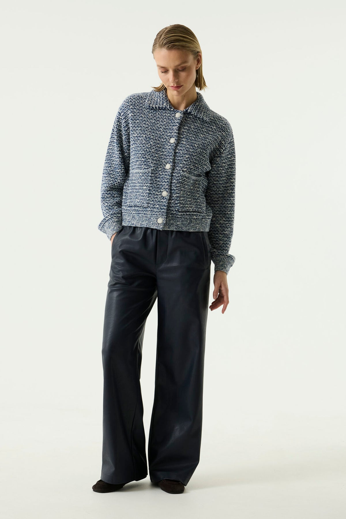 Garcia Sapphire Mist Highwaisted Faux Leather Wide Leg Trousers, U260111